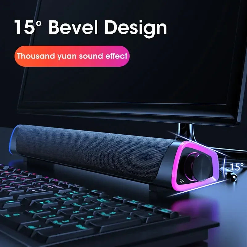 Barra de sonido de 2,1 canales con subwoofer, sistema de altavoces Bluetooth 5.0 para TV/PC, audio HD de graves estéreo alimentado por USB para computadora portátil/Macbook