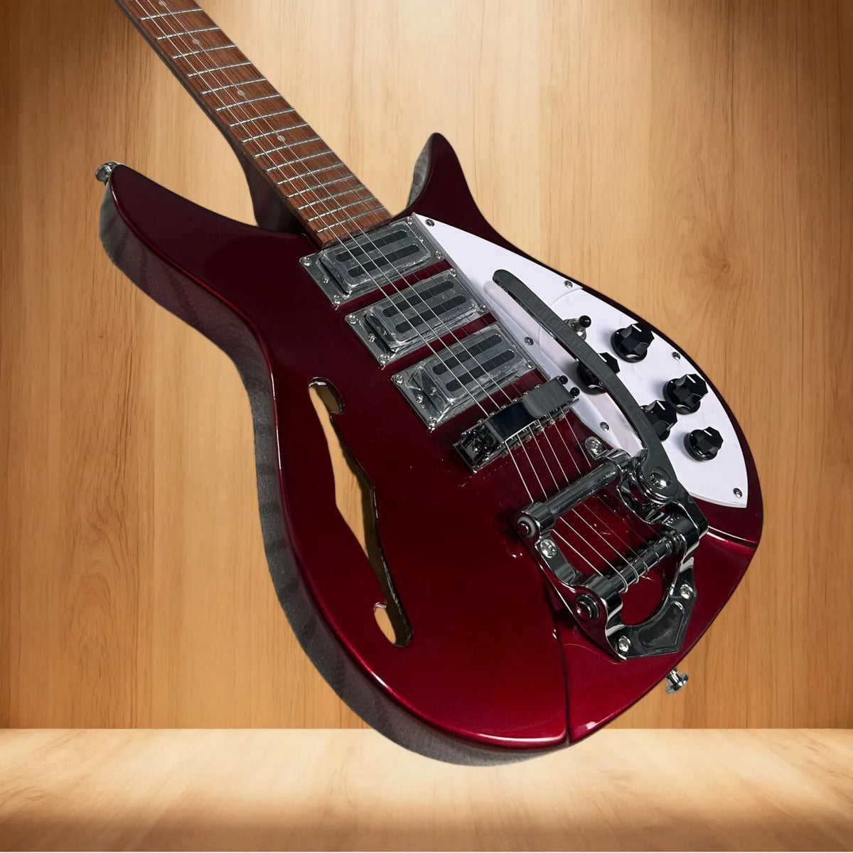 Guitarras Modelo 325 en Oferta 2026, Versión Roja Metálica Semi Hueca con Orificios en F, Longitud de Escala de 527 mm, 34 Pulgadas