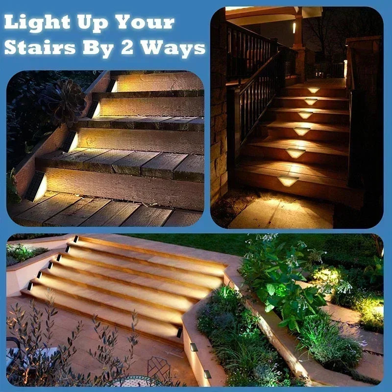 Luces solares para exteriores, lámparas para escaleras LED blanco cálido, luz para peldaños impermeable IP65, para jardín, pasarelas y caminos de escaleras