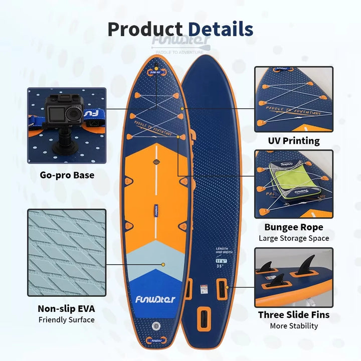Tabla de Paddle Inflable Ultraligera Funwater SUPFW43B 350*90*15, para Entretenimiento, Yoga, Pesca, Surf para Adultos, Antideslizante