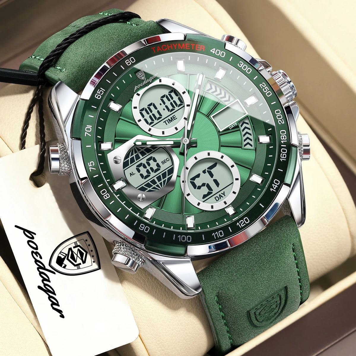 Reloj de pulsera digital para hombre POEDAGAR, de moda, con semana, fecha, alarma, LED, cuarzo, hora dual, luminoso, electrónico, deportivo