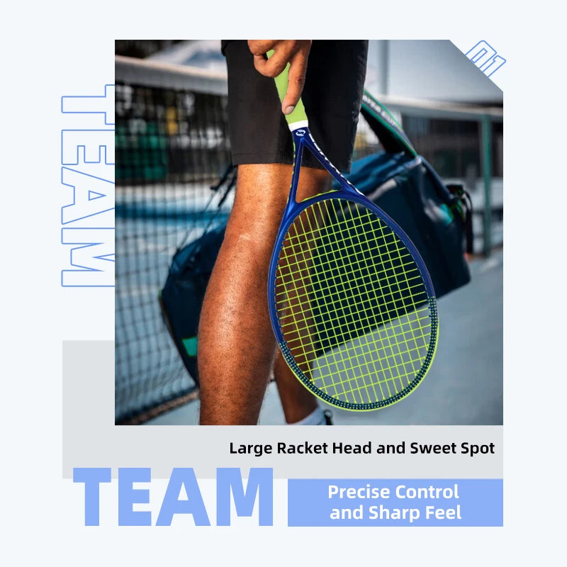 Raqueta de Tenis Blue-Leap de Fibra de Carbono, 345±10g Encordada, 60-65lbs, Absorción de Impactos, Apta para Atletas Profesionales de Alto Rendimiento