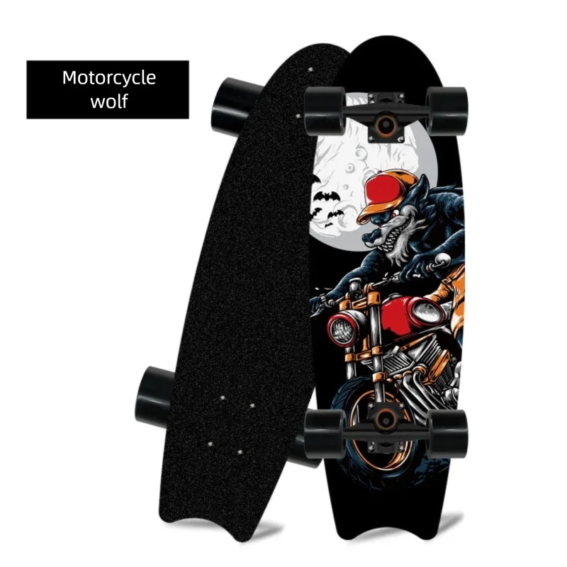 Patineta de madera de arce con cuatro ruedas y diseño de cola de pez, ideal para principiantes, para desplazarse y practicar patinaje urbano.