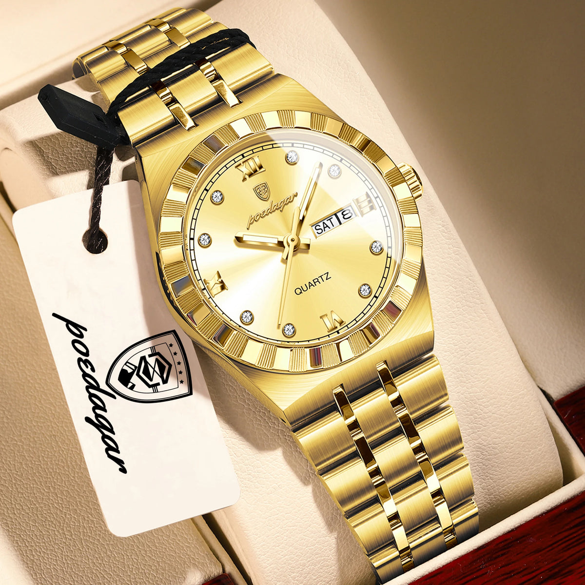 Reloj original y elegante para mujer POEDAGAR, luminoso, resistente al agua, con fecha y día de la semana, reloj de cuarzo para mujer de acero inoxidable a la moda