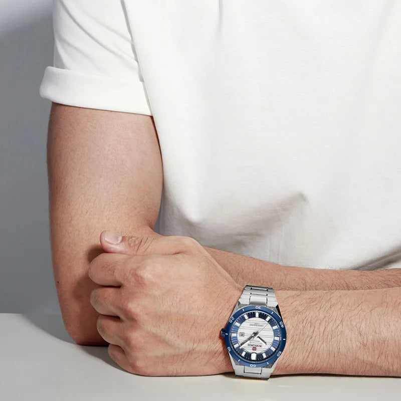 Reloj de pulsera para hombre NAVIFORCE NF9268 de acero inoxidable, resistente al agua 3ATM, diseño sencillo y moderno con manecillas luminosas y calendario.