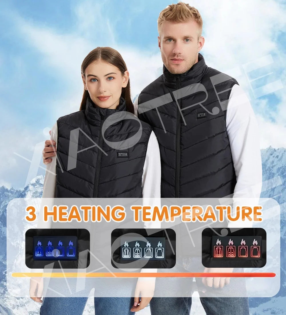 Chaleco calefactable de 28/9 áreas para hombre, chaqueta calefactable de invierno para mujer, calentador USB eléctrico, chaqueta de Camping, chaleco térmico para hombre, abrigo calentador corporal 6XL