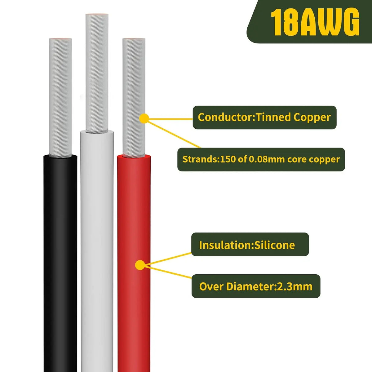 Cable de cobre estañado de silicona para bricolaje, 16-30AWG, 5 colores, 5-20 metros por eje, cable trenzado