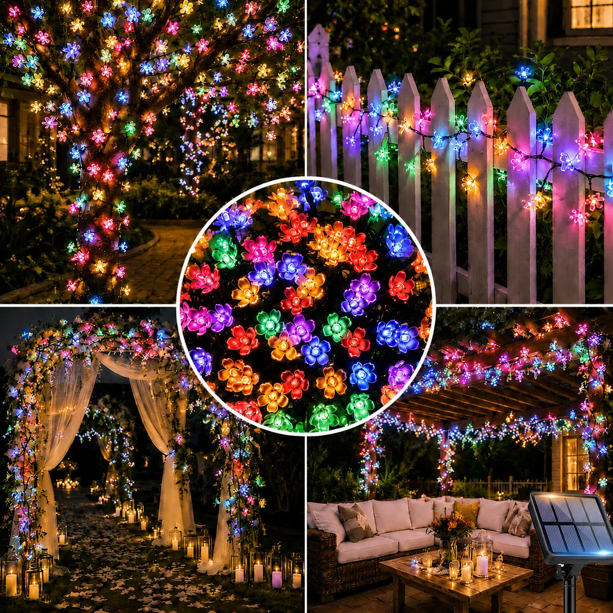 Halloween Lights Solar Cherry Blossom String Lights 5M/7M/12M 20/50/100LED 8 Modes for Garden Patio Haunted House Decor