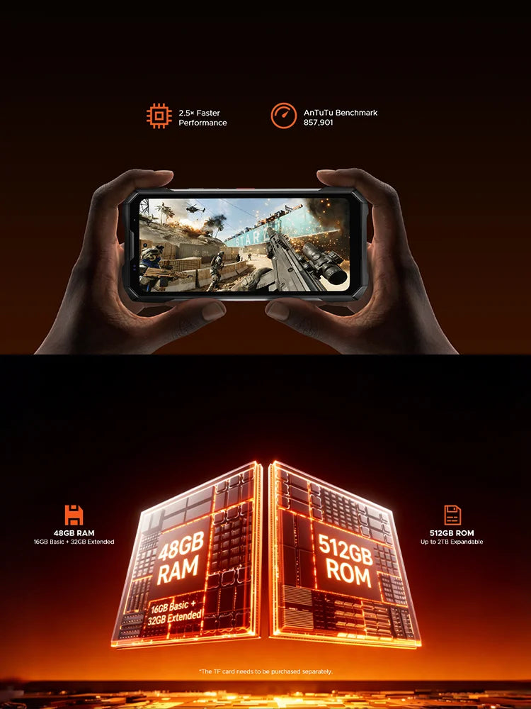 Smartphone ultrarresistente insignia DOOGEE V Max 2 5G, estreno mundial, 6,78", pantalla digital, 48 GB (16+32) de RAM + 512 GB de ROM, gran batería de 22000 mAh, Android 16, luces de camping duales, carga superrápida de 120 W