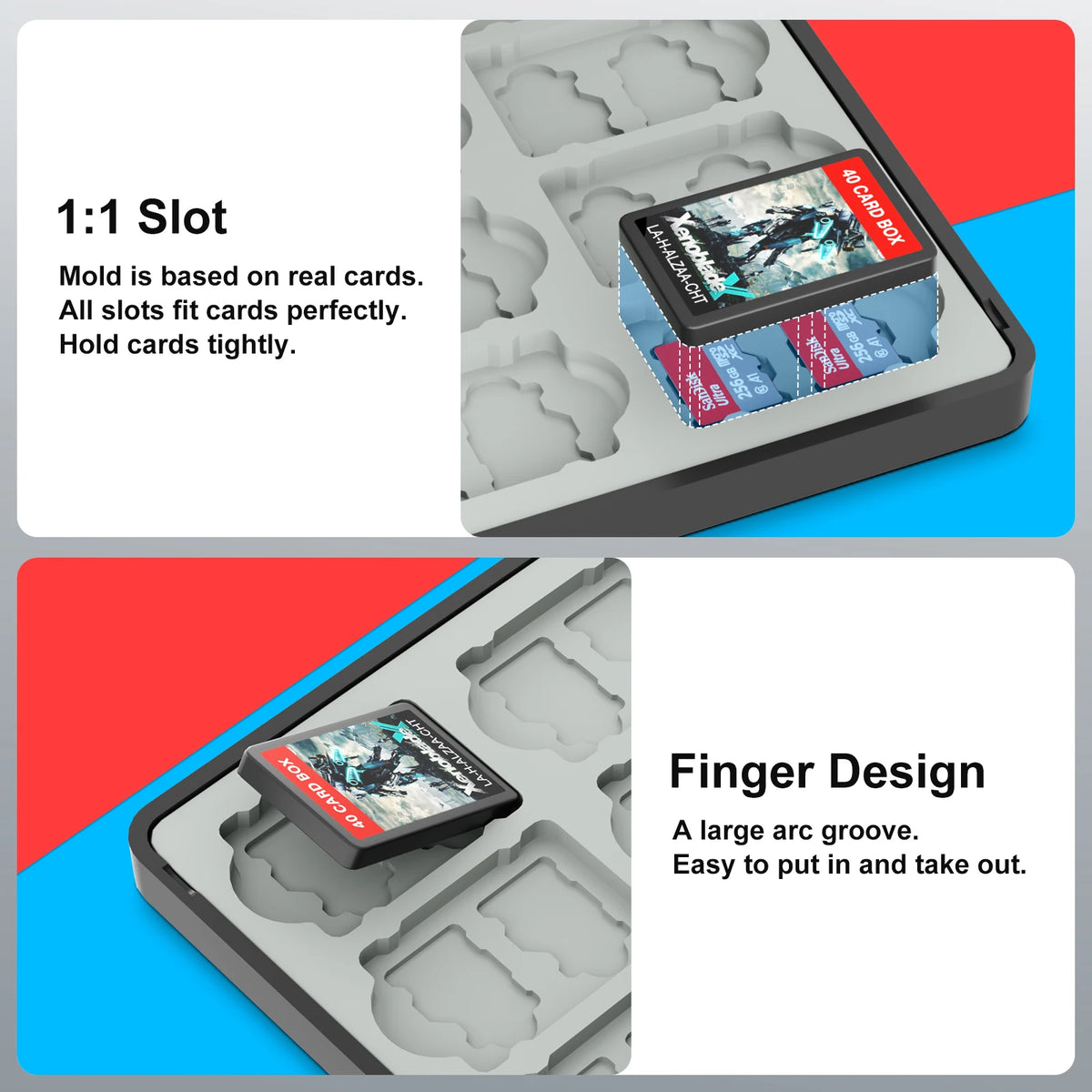 Estuche para Tarjetas de Juego para Switch 2, Switch OLED y Lite, Almacenamiento de Memoria con 40 Ranuras para Tarjetas de Juego y 80 Ranuras para Tarjetas MicroSD