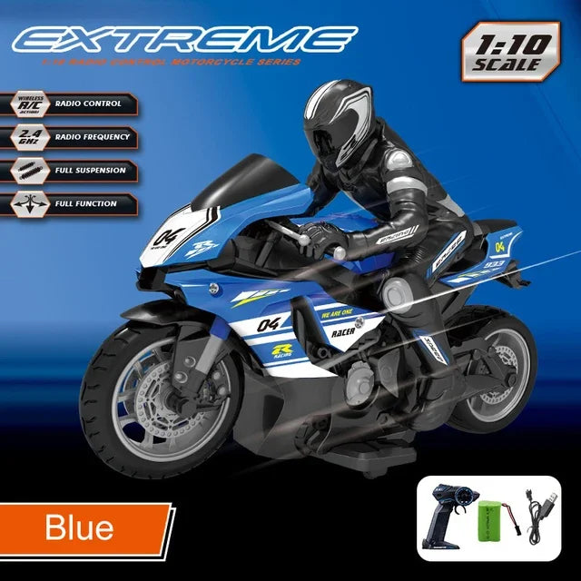 1:10 Large Scale Remote Control Motorcycle 25KM/H Stunt Drift TPR Soft Rubber Anti-fall Wheel Powerful Motor RC Motorcycle Car