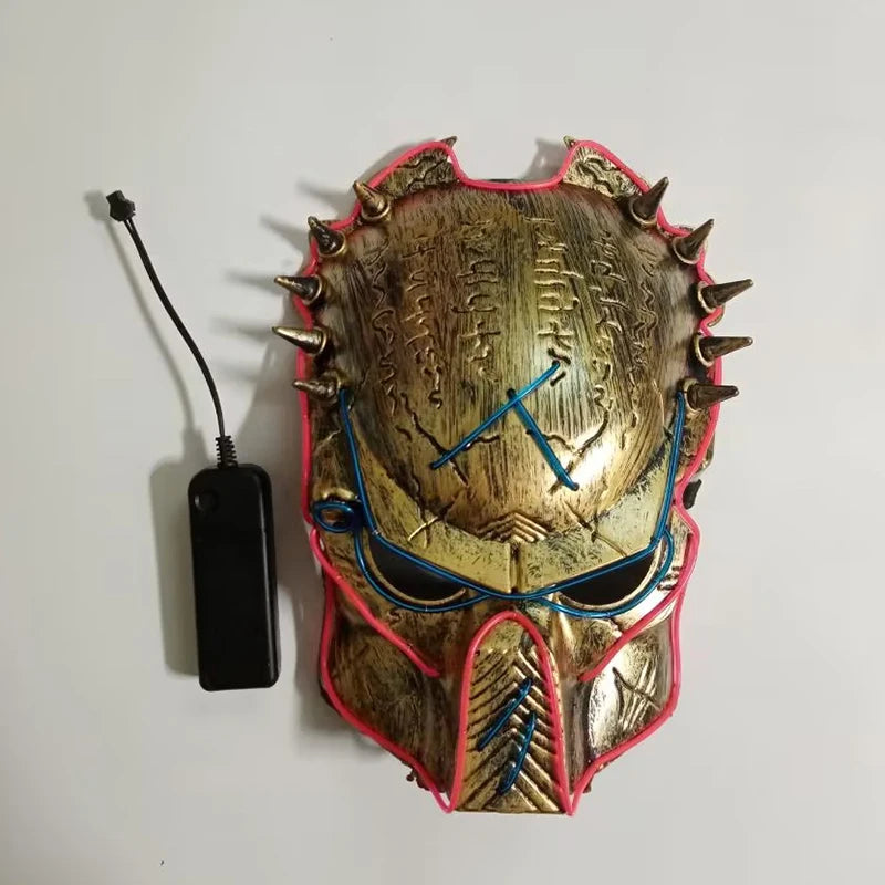 Máscara de depredador de película de Cosplay, accesorio de fiesta de cara completa, máscara Led de neón, iluminación en la oscuridad para decoración de fiesta de Halloween