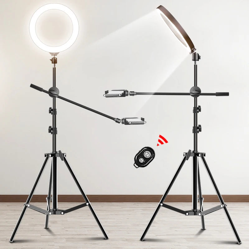 Aro de Luz LED de 26CM para Fotografía y Video, Iluminación Circular, Lámpara para Selfies, Teléfono, Cámara, Estudio Fotográfico, con Trípode y Soporte para Teléfono