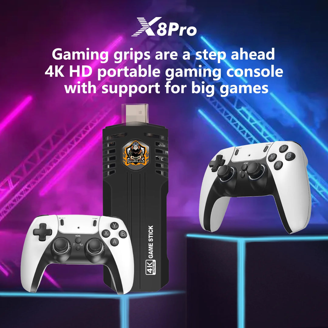 Game Stick Mini X8 Pro: consola de videojuegos retro 4K HD con sistema dual y mando inalámbrico de 2,4 GHz; más de 40 000 juegos para GB, GBC, MD, SFC y CPS