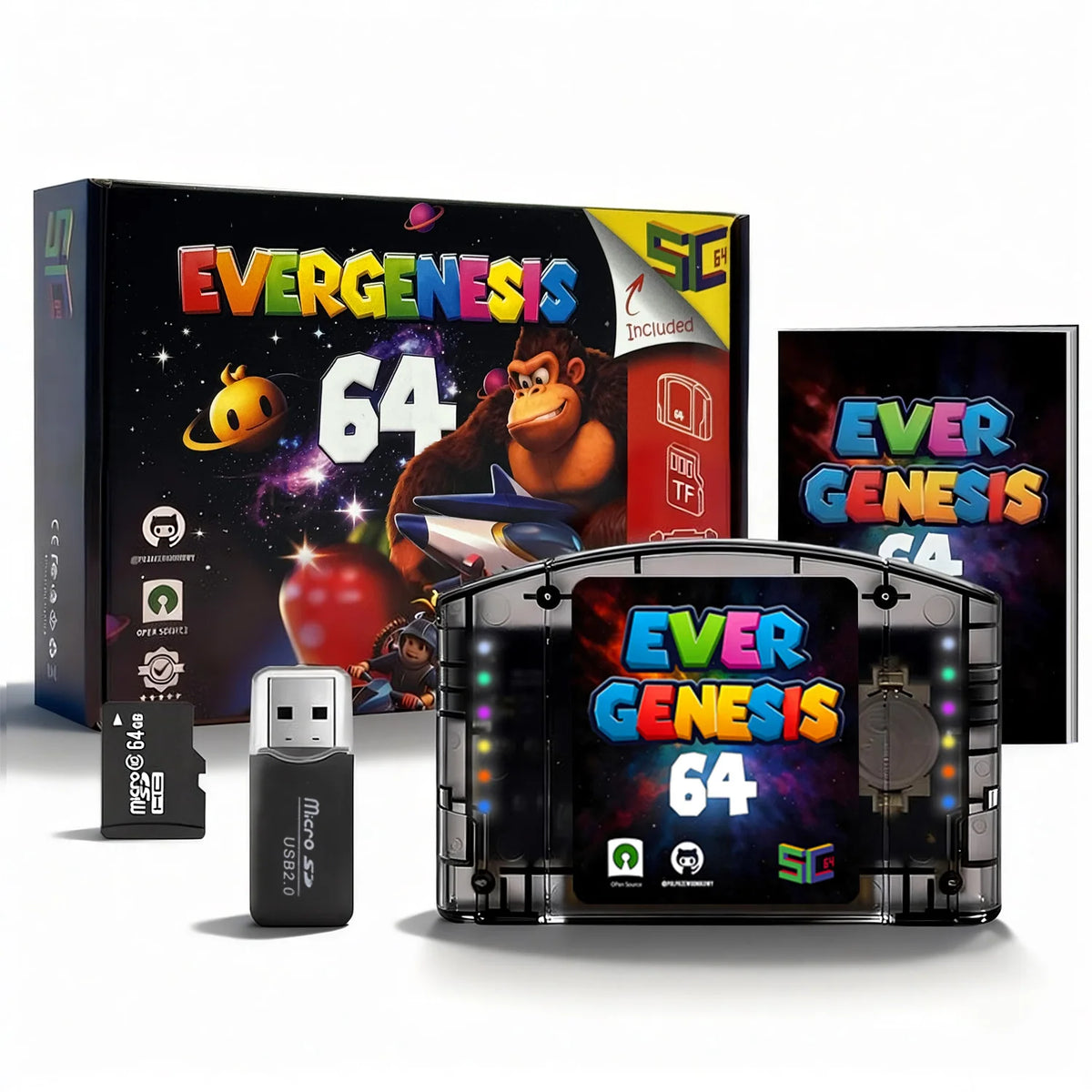 Cartucho de Juegos SC64 Flash Cart 10000 en 1 de Código Abierto para Consola Nintendo 64 N64, Chip Modular 6TG, Sin Restricción de Región, con Tarjeta TF de 64G
