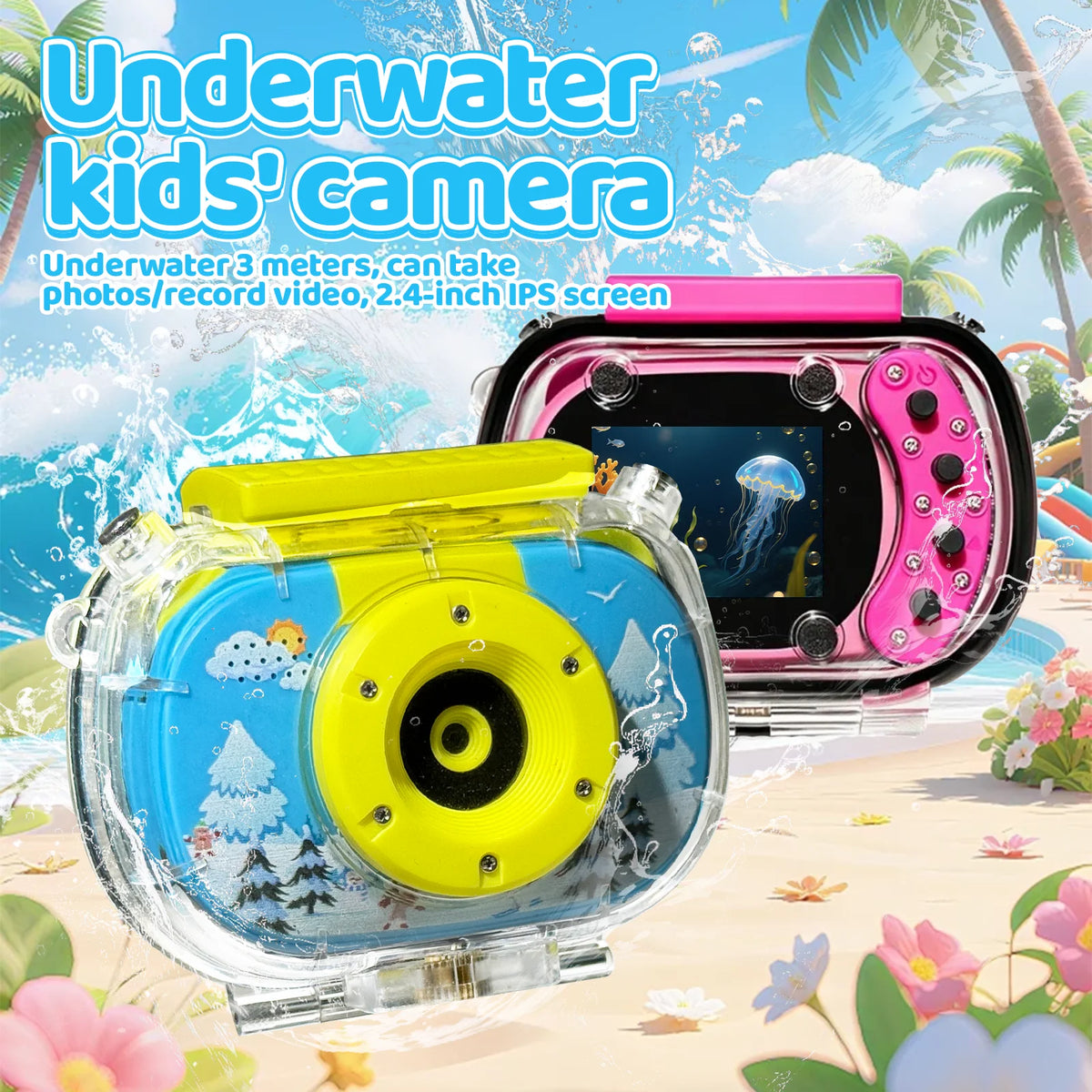 Cámara Impermeable para Niños, Cámara Digital Subacuática de 20MP, 1080P, Zoom Digital 10X, Pantallas, Cámara Digital Impermeable