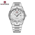 Reloj de pulsera para hombre NAVIFORCE NF9268 de acero inoxidable, resistente al agua 3ATM, diseño sencillo y moderno con manecillas luminosas y calendario.