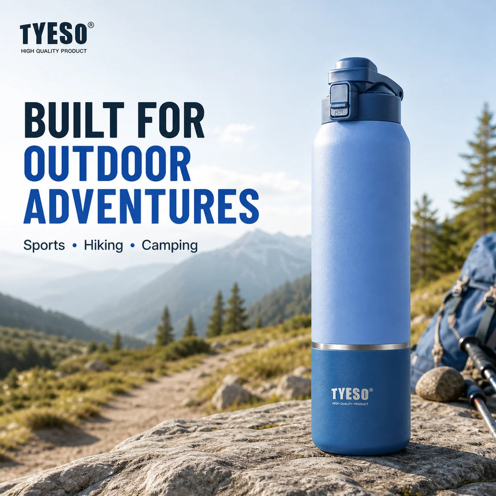 Taza de Viaje de Gran Capacidad Tyeso con Asa, Botella de Agua con Aislamiento al Vacío, Tapa a Prueba de Fugas, Utensilio para Beber para Senderismo al Aire Libre
