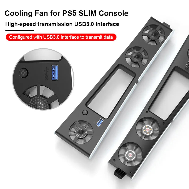 Ventilador de refrigeración para juegos, sistema de refrigeración eficiente con luz LED y reducción de ruido para consola PS5 Slim, versión con disco y digital