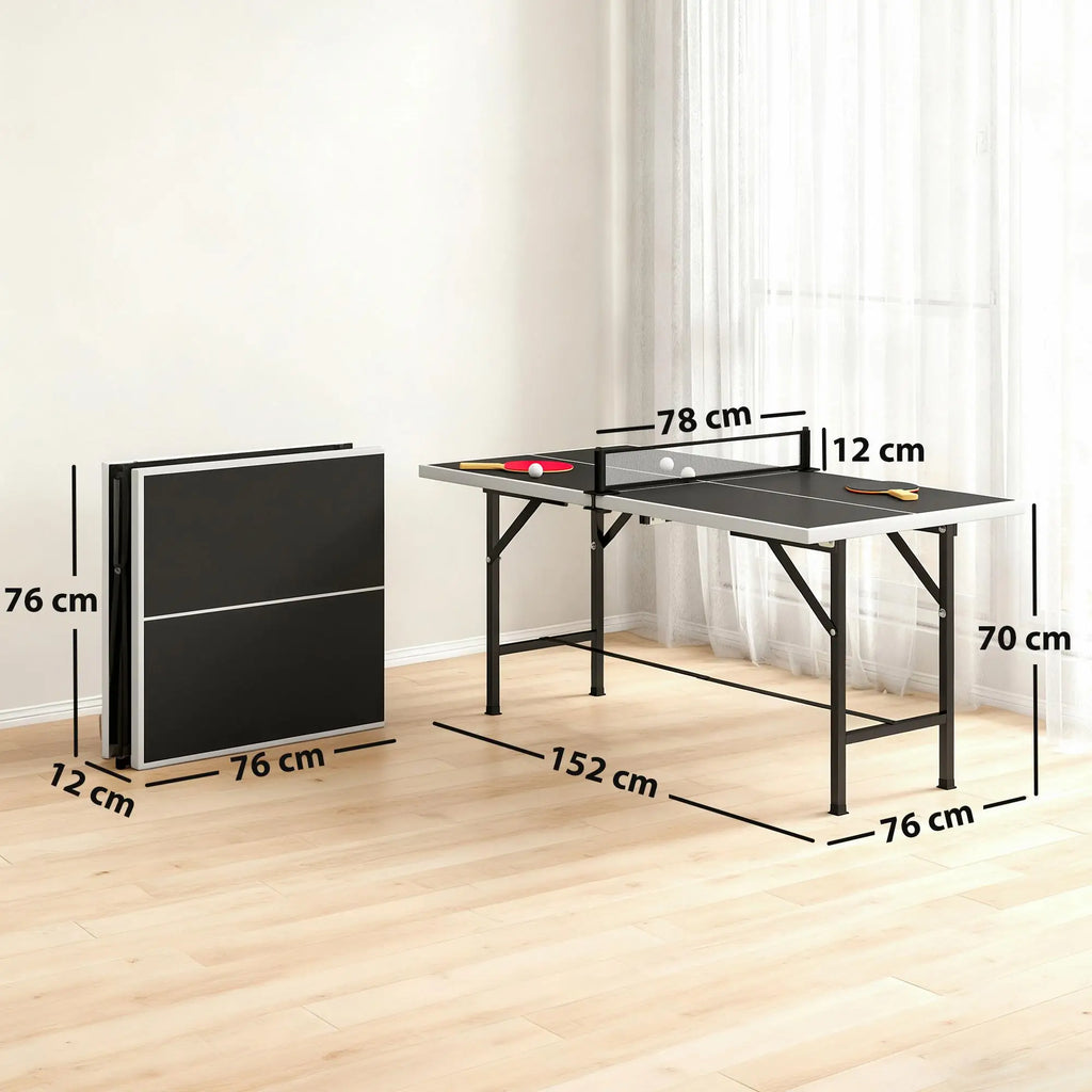 Mesa de tenis de mesa plegable de 150 cm con red, 2 raquetas y 3 pelotas, resistente al agua, 19 kg.