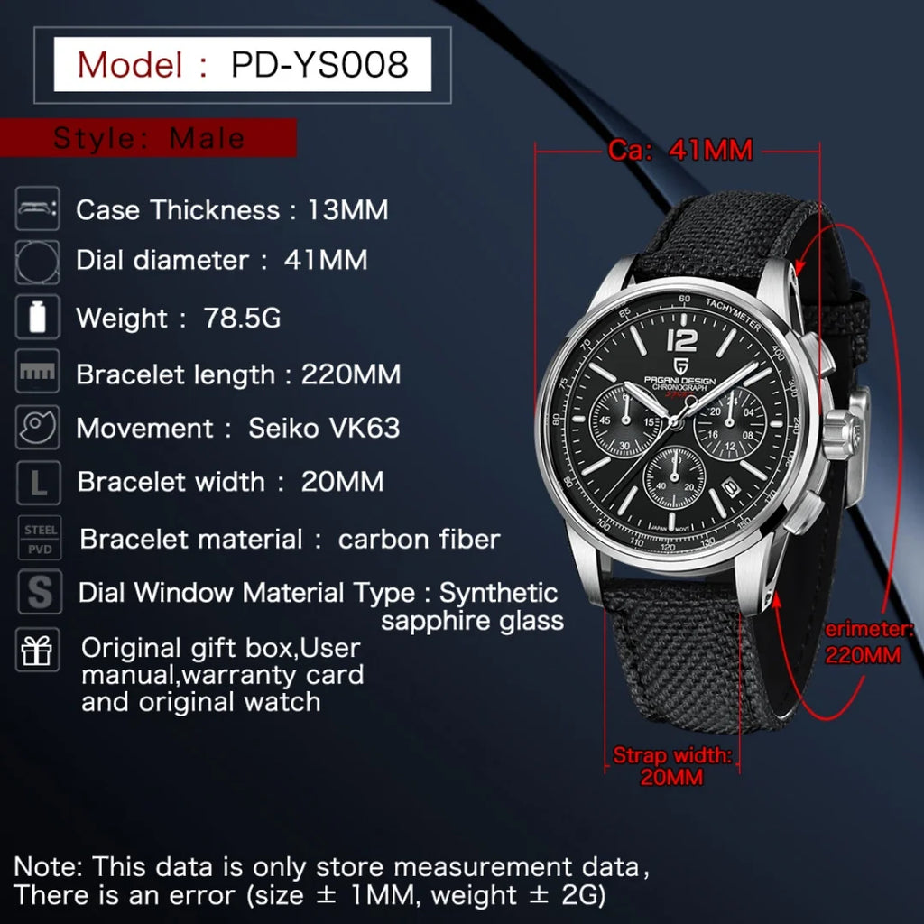 PAGANI DESIGN 2026 Nuevo Reloj de Cuarzo para Hombre de Lujo Casual, Movimiento VK63, Resistente al Agua 100M, Cristal de Zafiro, Reloj de Acero Inoxidable