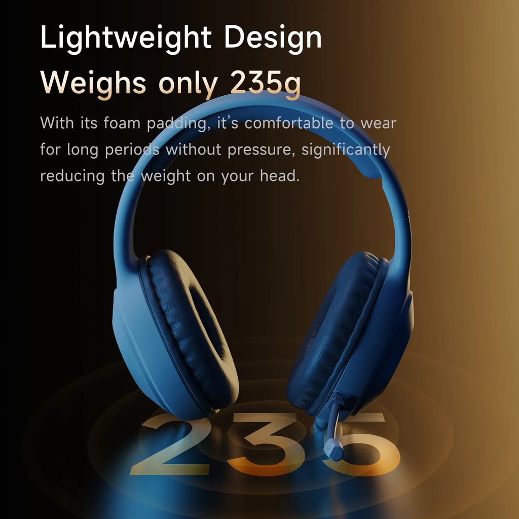 Auriculares gaming con cable azules, almohadillas de espuma y diseño ligero