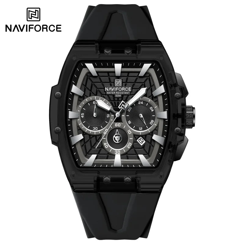 Reloj cronógrafo multifuncional para hombre NAVIFORCE NF6113, con calendario, segundero, luminoso, resistente al agua y correa de silicona