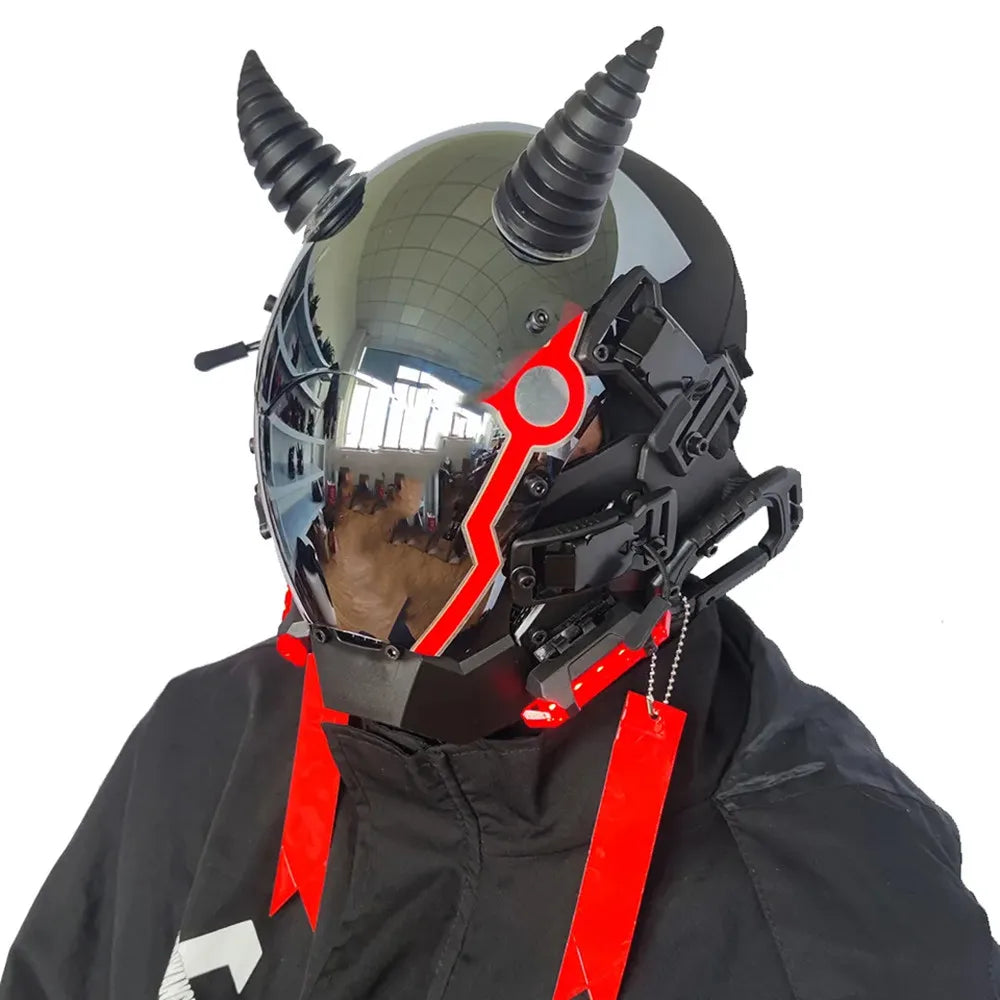 Máscara Cyber punk LED peinado trenza Halloween Navidad juego de rol casco fiesta regalo para adultos ﻿
