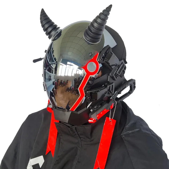 Máscara Cyber punk LED peinado trenza Halloween Navidad juego de rol casco fiesta regalo para adultos ﻿