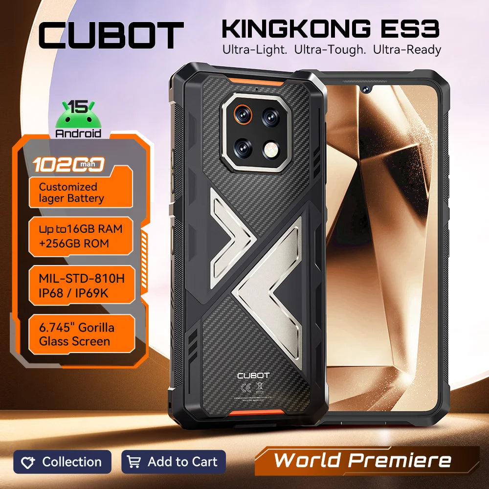 Smartphone resistente y delgado Cubot KingKong ES 3 Android 15, batería de 10200mAh, 16GB de RAM (6+10), 256GB de ROM, pantalla de 6,745 pulgadas a 120Hz, NFC