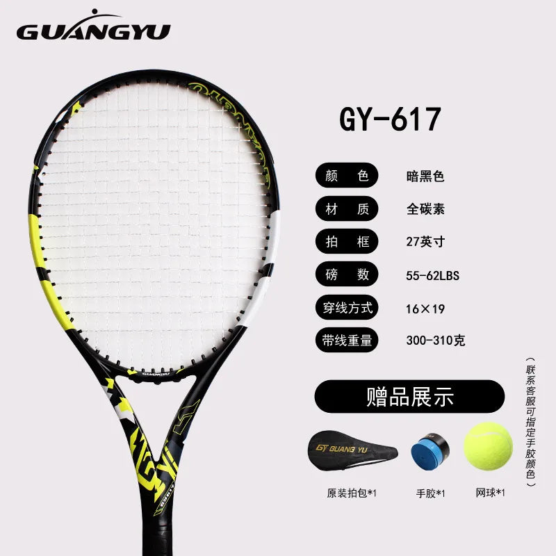 Raqueta de Tenis de Carbono Completo para Adultos, Raqueta de Tenis de Competición, Alto Rebote, Unisex, Entrenamiento Profesional, Individual
