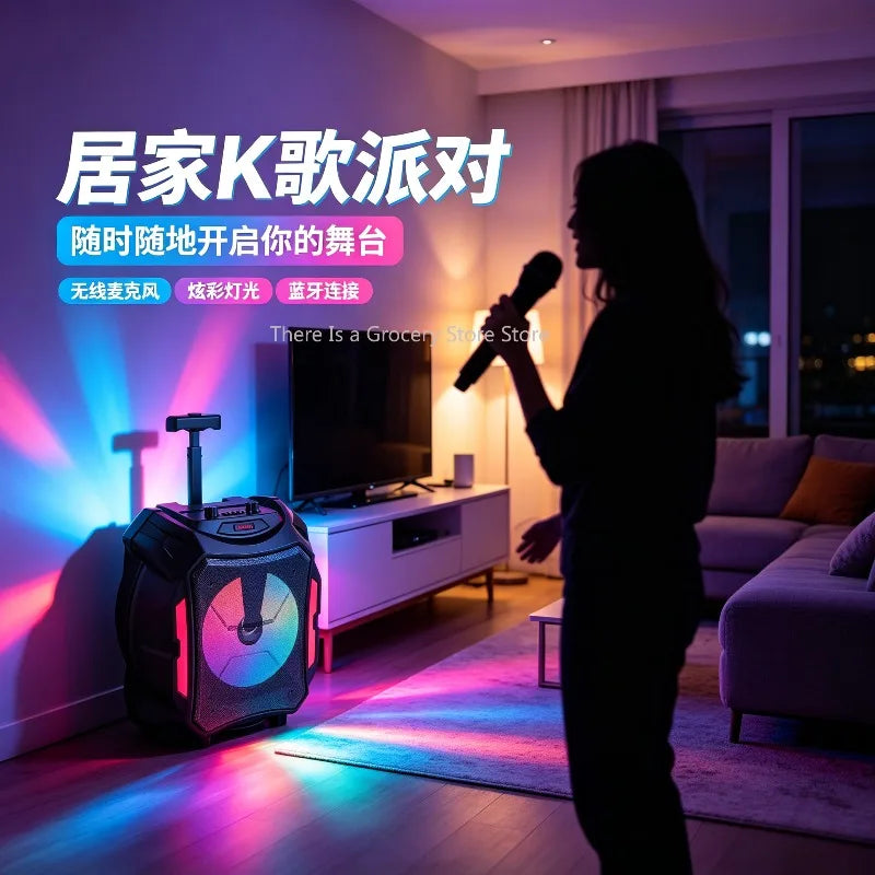 Altavoz karaoke portátil Bluetooth, sonido estéreo TWS, luz LED, micrófono inalámbrico + control remoto, audio para fiestas al aire libre