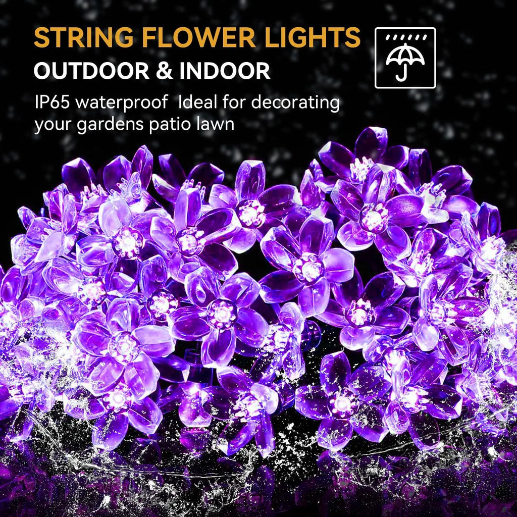 Guirnalda de luces LED solares para exteriores con flores de cerezo, 8 modos de iluminación, decoración solar para camping, jardín y Navidad