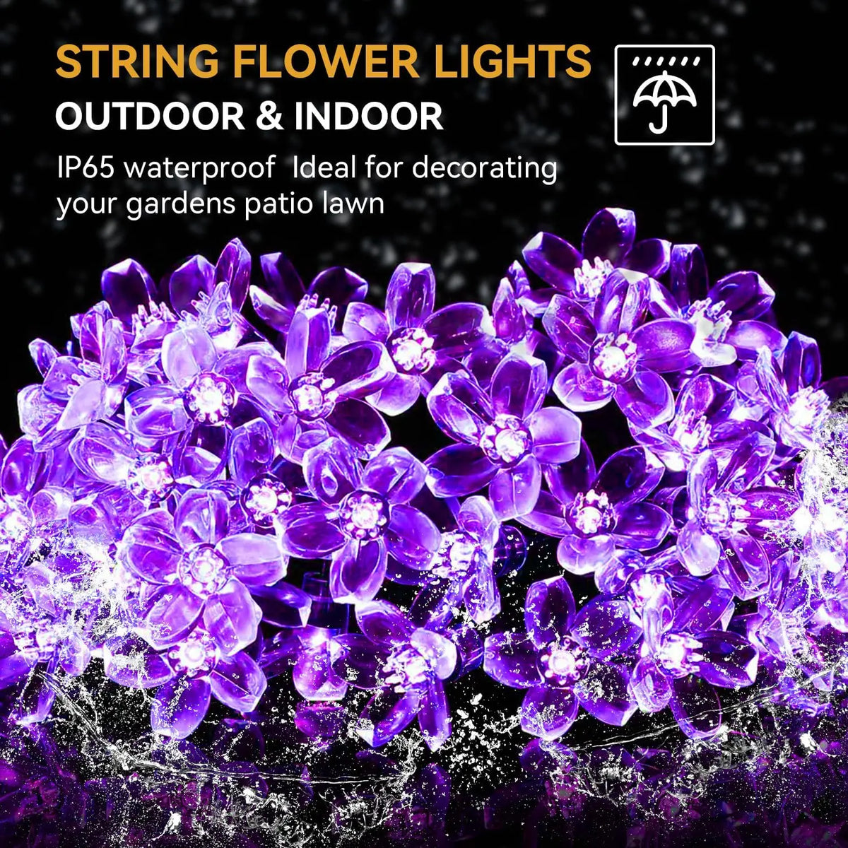 Guirnalda de luces LED solares para exteriores con flores de cerezo, 8 modos de iluminación, decoración solar para camping, jardín y Navidad