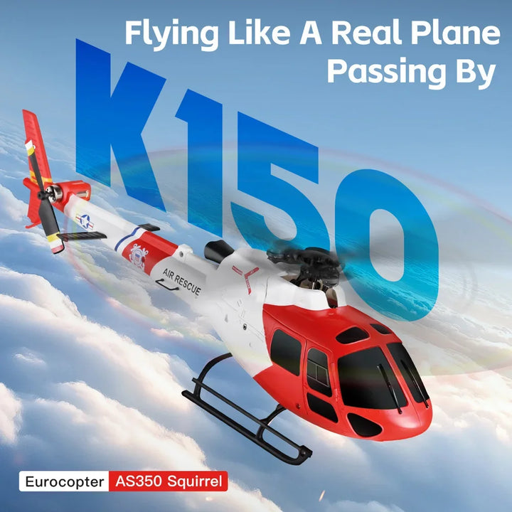 WLtoys K150 Little Squirrel AS350 Helicóptero RC sin escobillas de 4 canales con retención de altitud por presión y flujo óptico, avión RC de altura fija, juguete
