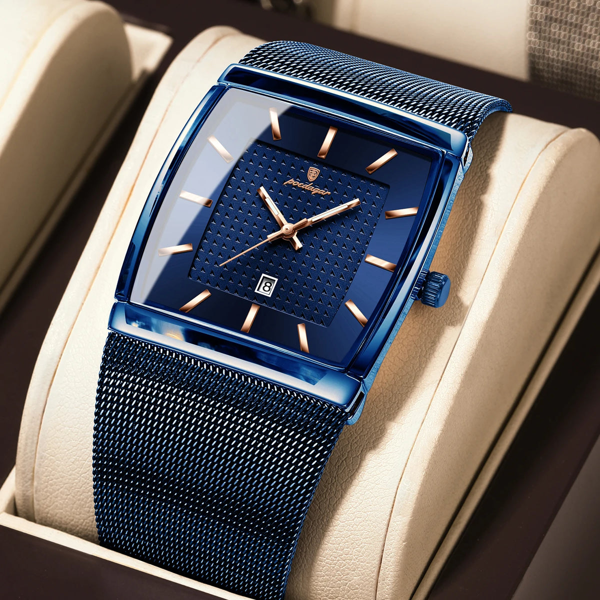 Reloj casual para hombre POEDAGAR, elegante, resistente al agua, de malla de acero inoxidable, con fecha luminosa y movimiento de cuarzo
