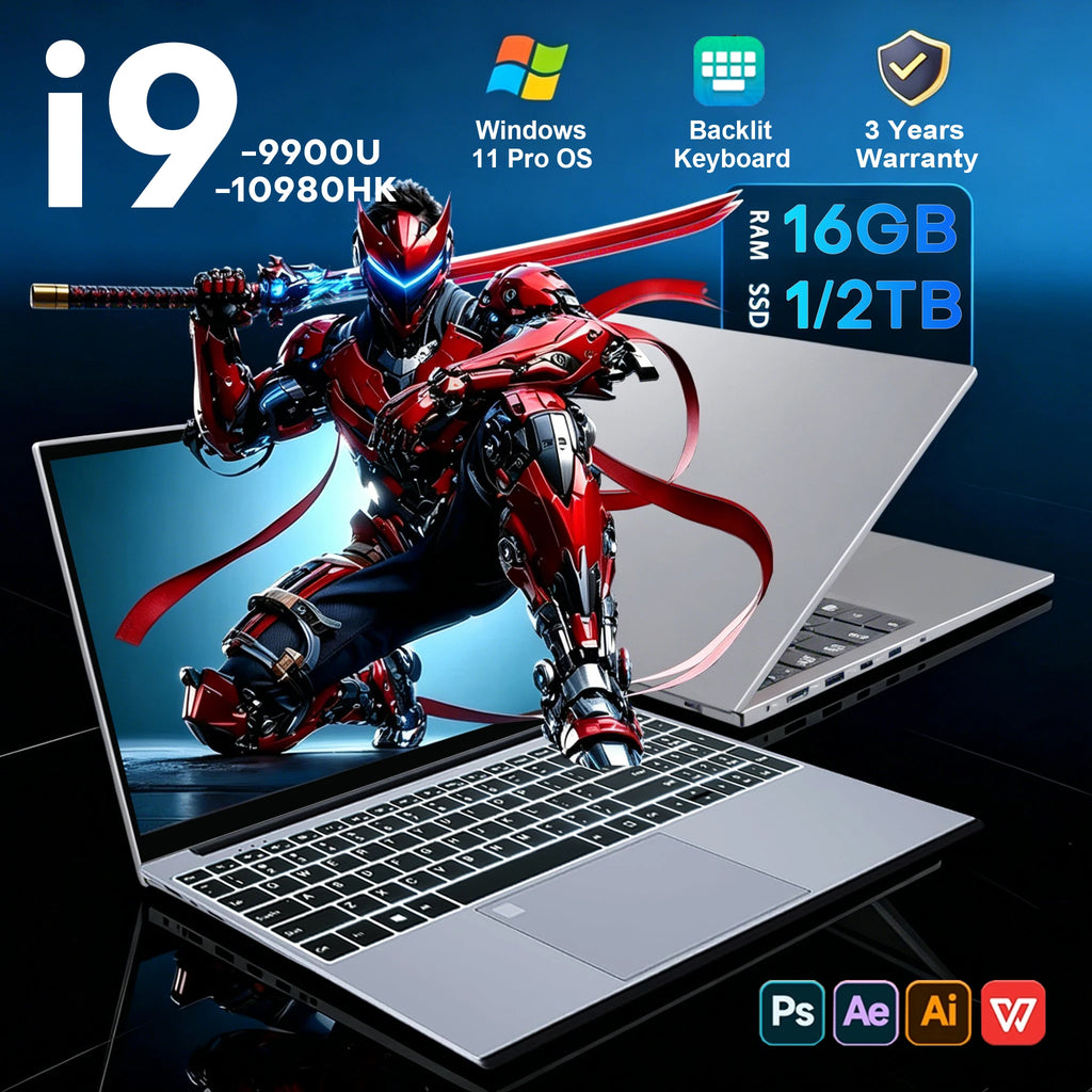 Nueva computadora portátil de 15.6" Intel i9-10980HK/9900U, PC Windows 11, teclado retroiluminado, 16GB RAM, 1TB SSD, computadora para oficina y estudio