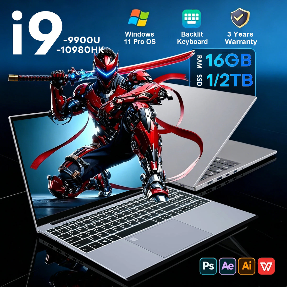 Nueva computadora portátil de 15.6" Intel i9-10980HK/9900U, PC Windows 11, teclado retroiluminado, 16GB RAM, 1TB SSD, computadora para oficina y estudio