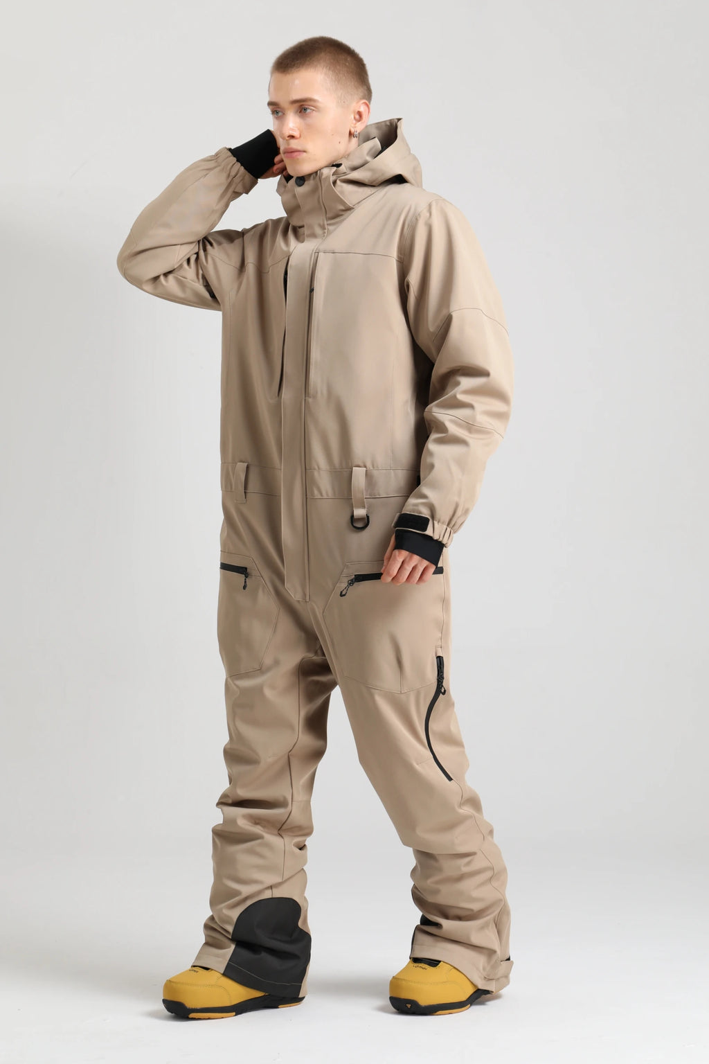 Gsou Snow Traje de esquí de una pieza para hombre, resistente al viento, impermeable, con aislamiento térmico, con forro polar, mono de esquí de ajuste relajado