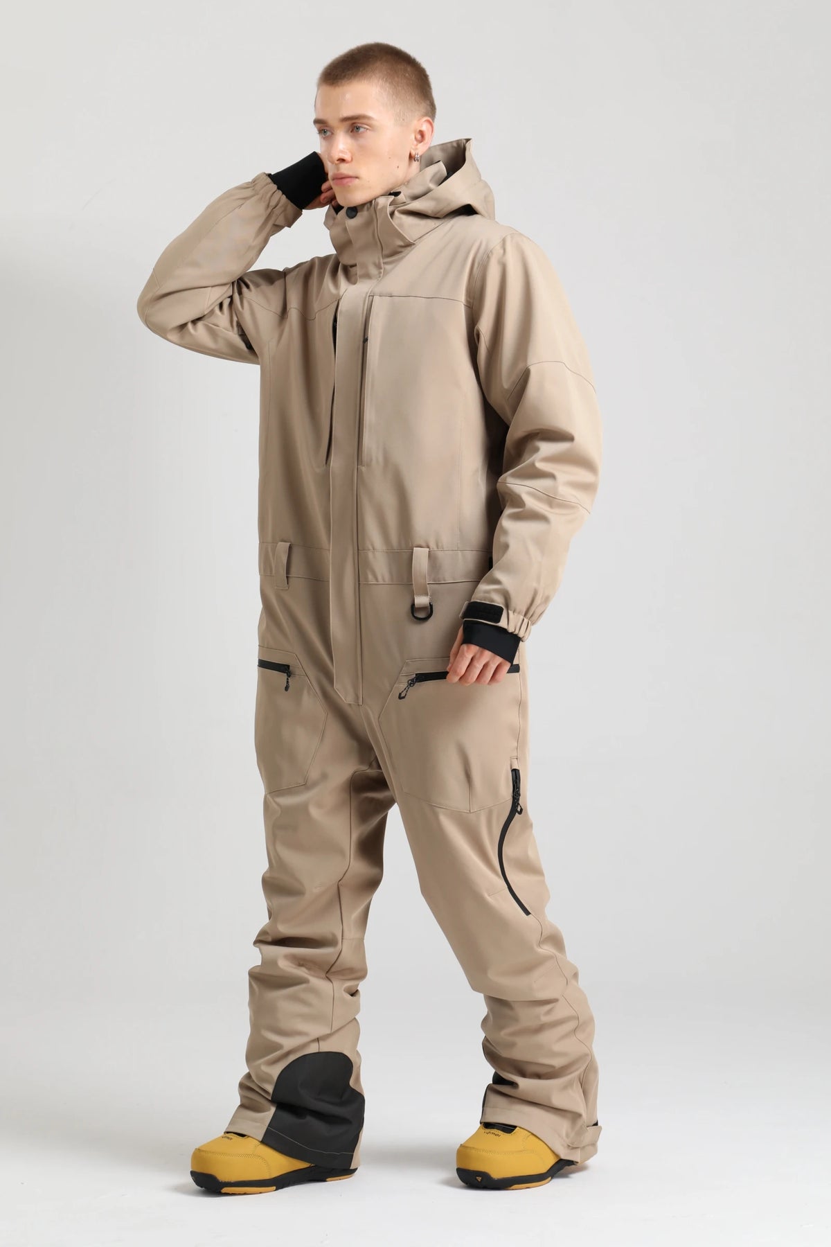 Gsou Snow Traje de esquí de una pieza para hombre, resistente al viento, impermeable, con aislamiento térmico, con forro polar, mono de esquí de ajuste relajado