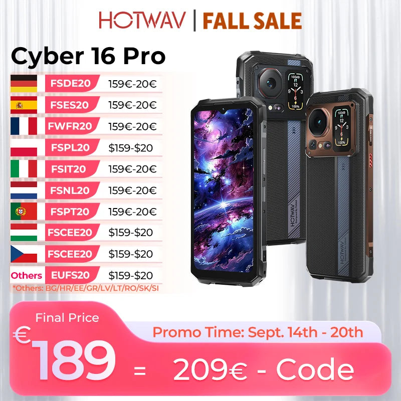 Smartphone resistente HOTWAV Cyber 16 Pro G100 Octa-core Android 15, móvil de 108 MP, 6,6'' FHD+ 2K, 8 GB, 512 GB, 6280 mAh