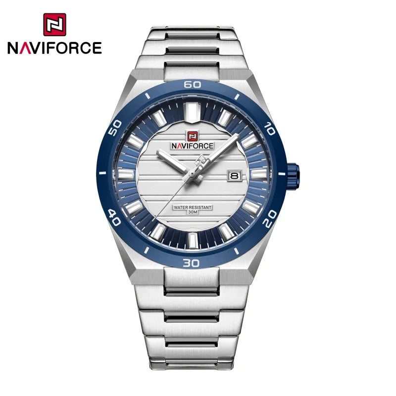 NF9268 NAVIFORCE Stainless Steel Men's Wristwatch 3ATM Waterproof Simple Fashion with Night Glow Pointer Calendar Display Male