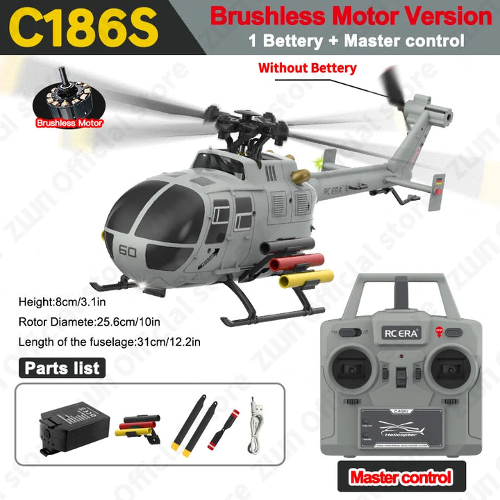 Helicóptero C186S 2,4G RC 4CH 6-Aixs giroscopio retención de altitud flujo óptico sin escobillas Helicóptero de Control remoto juguetes para chico adulto