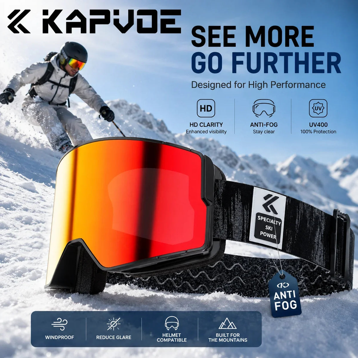 Gafas de esquí Kapvoe UV400 HD, nuevas, fotocromáticas, para nieve, con tratamiento antiniebla, para mujer y hombre, gafas para snowboard, gafas de sol de invierno para motos de nieve.