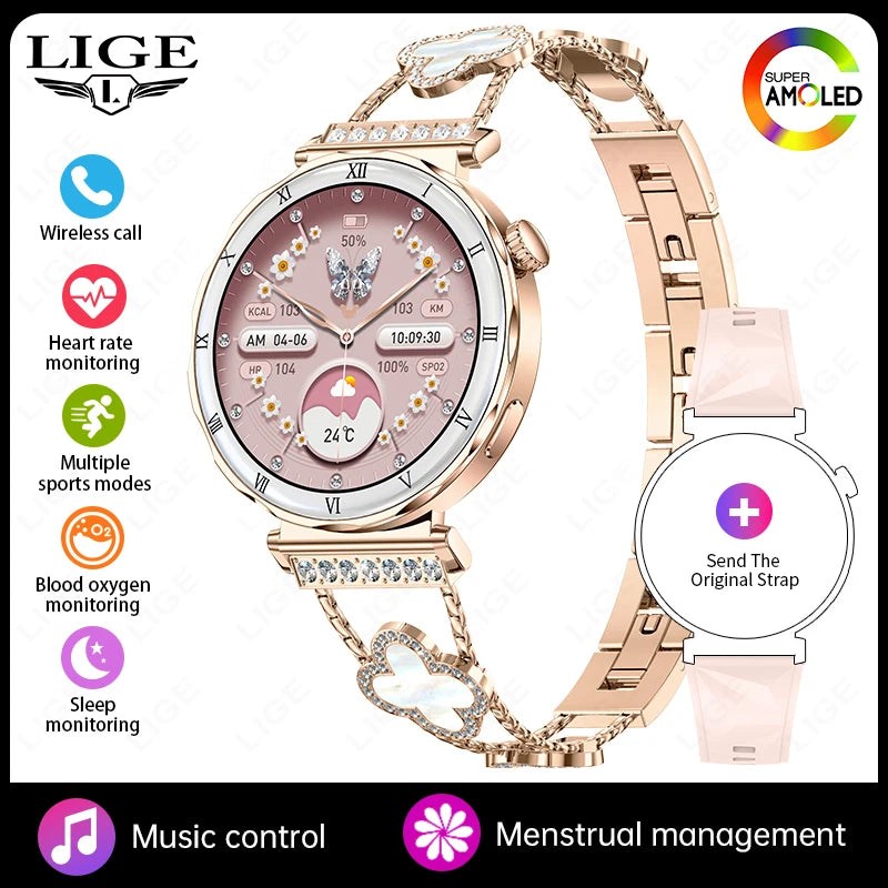 Reloj inteligente LIGE para Android e iOS, ultrafino, para mujer, con pantalla siempre encendida, pulsera deportiva, llamadas Bluetooth y pantalla AMOLED