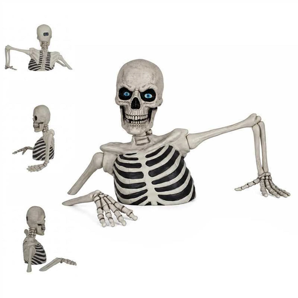 Accesorio de calavera gigante de cementerio para Halloween, rompiendo el suelo, con ojos LED brillantes y brazos ajustables, decoración de jardín para exteriores