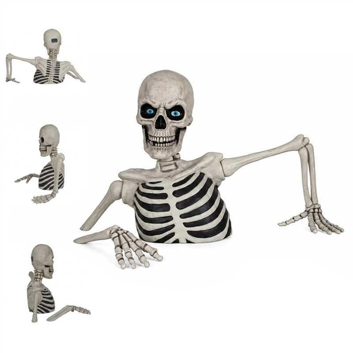 Accesorio de calavera gigante de cementerio para Halloween, rompiendo el suelo, con ojos LED brillantes y brazos ajustables, decoración de jardín para exteriores