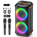 Altavoz inalámbrico Bluetooth T27, máquina de karaoke con 2 micrófonos, altavoz de karaoke para fiestas en casa con luz LED