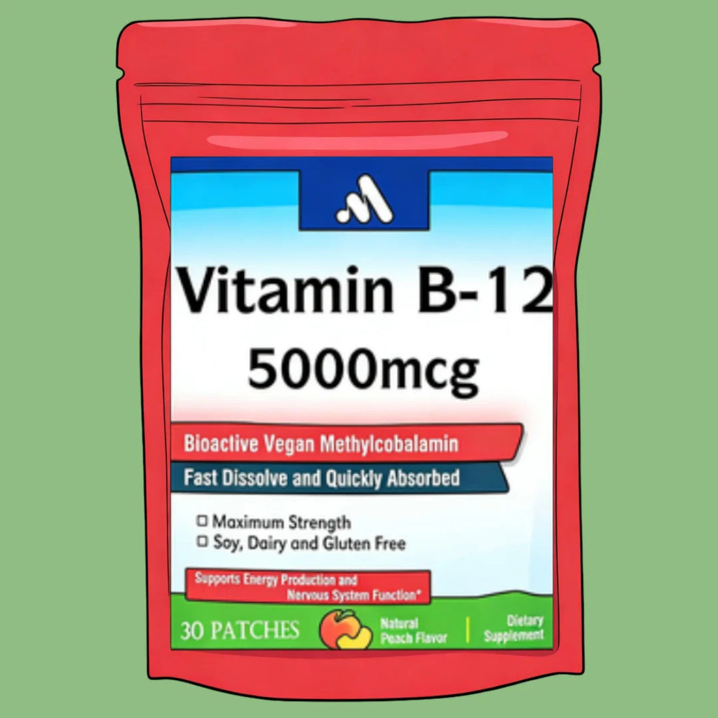 Parches Transdérmicos de Vitamina B12 5000mcg, con Vitaminas B2 y B6 - Apoya la Producción de Energía, la Función Cerebral y el Metabolismo, 30 Parches
