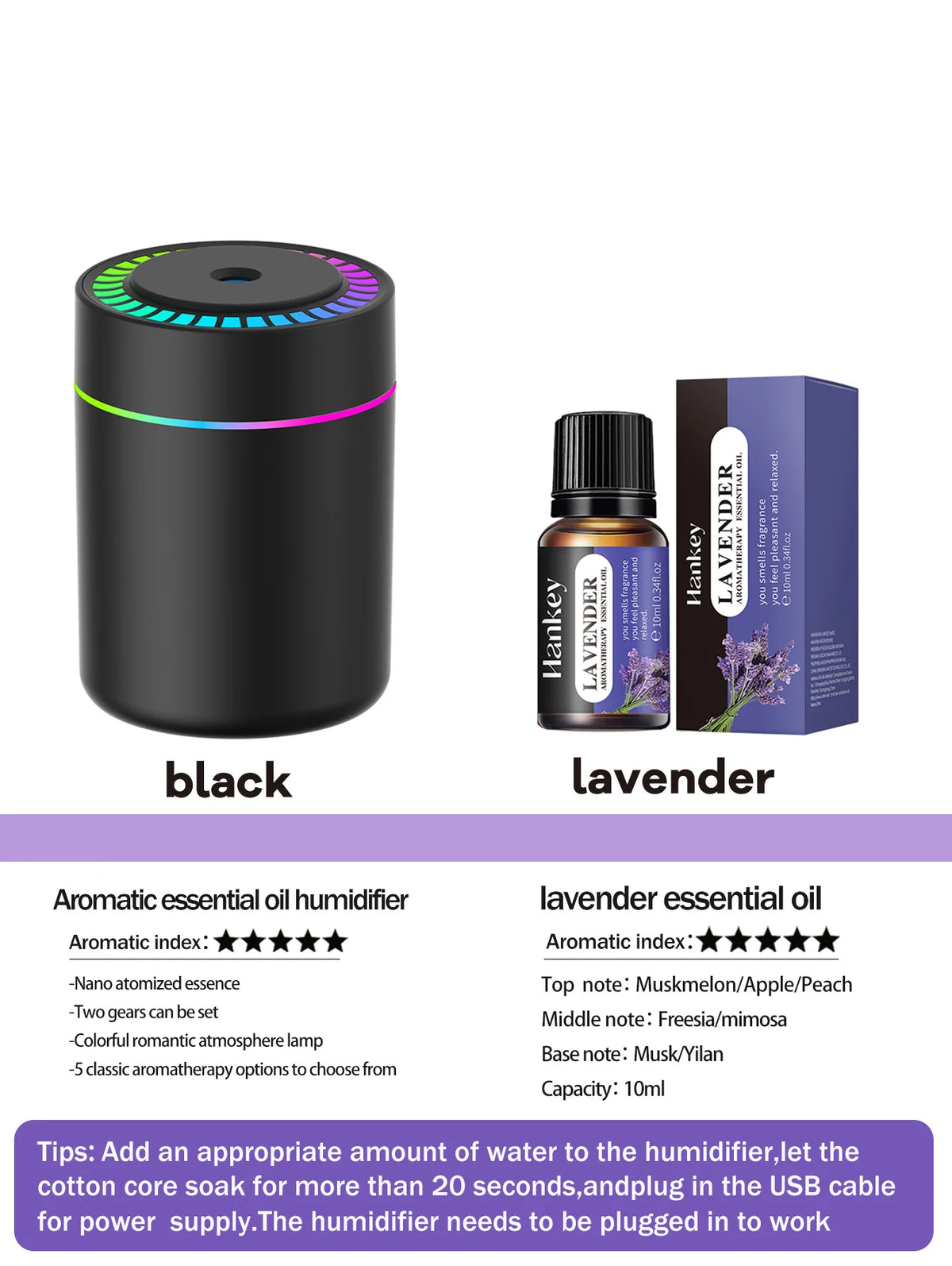 Difusor de aromaterapia de 180ml, humidificador, aceite esencial de aromaterapia, purificador de aire, coche para dormir, llevar en casa, luz LED de 7 colores